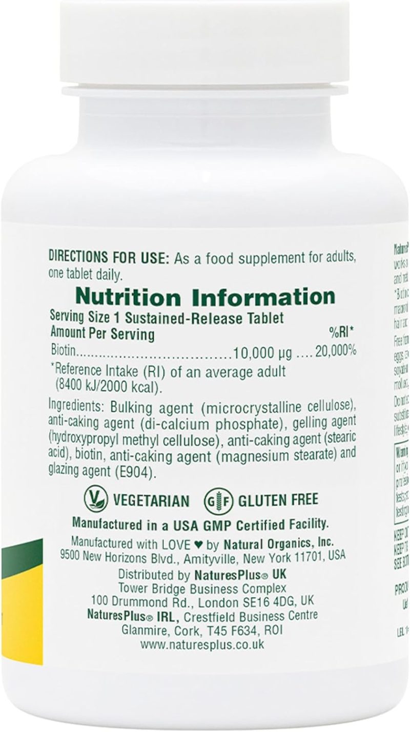 NaturesPlus Biotin 10,000 mcg - 90 Servings - Image 2