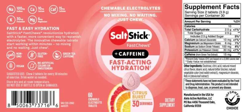 NEW SaltStick FastChews + Caffeine Citrus Burst (30 servings) - Image 3